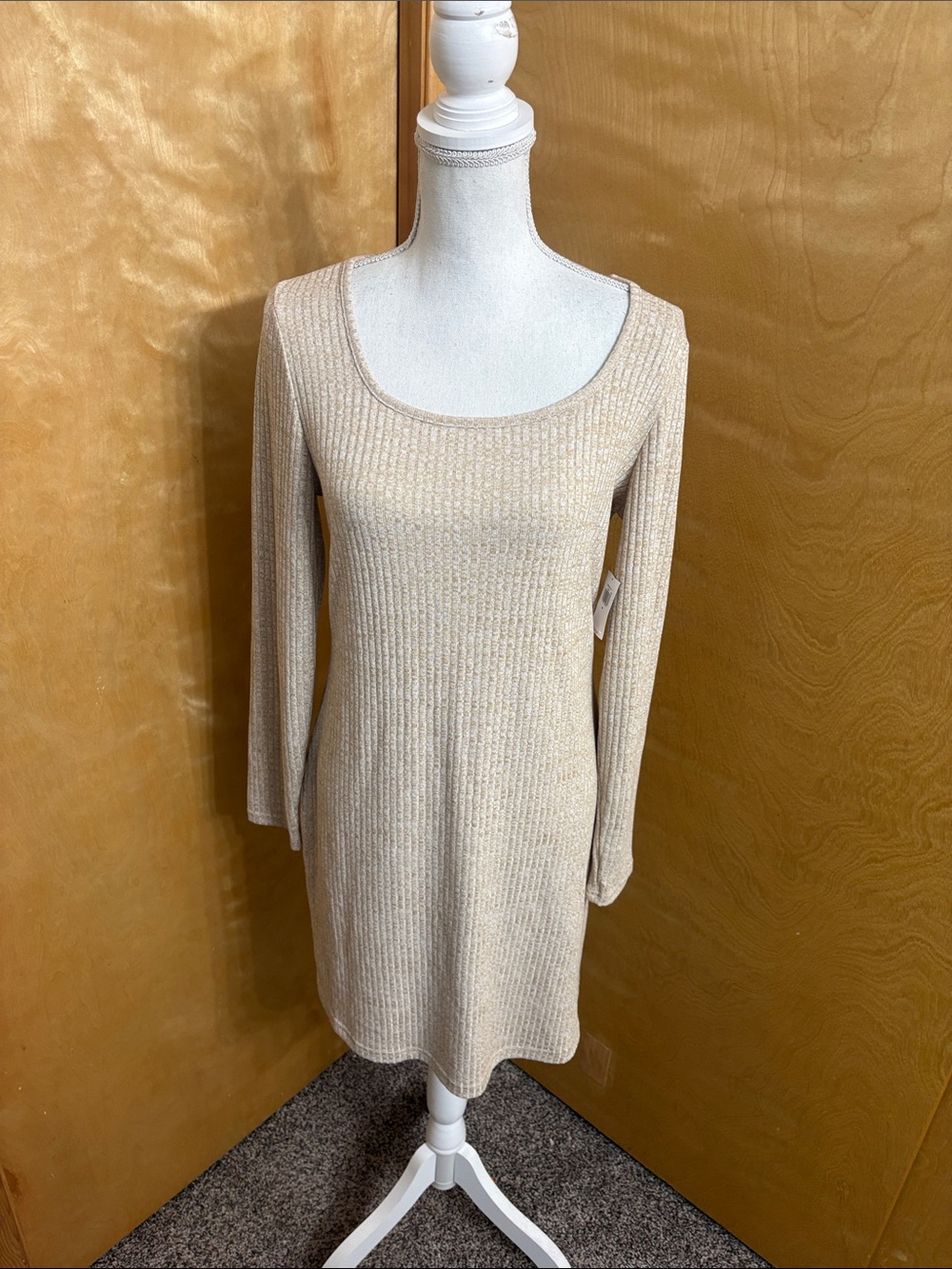 NWT Old Navy Oatmeal Heathered Ribbed Long Sleeve A-Line Mini Dress M